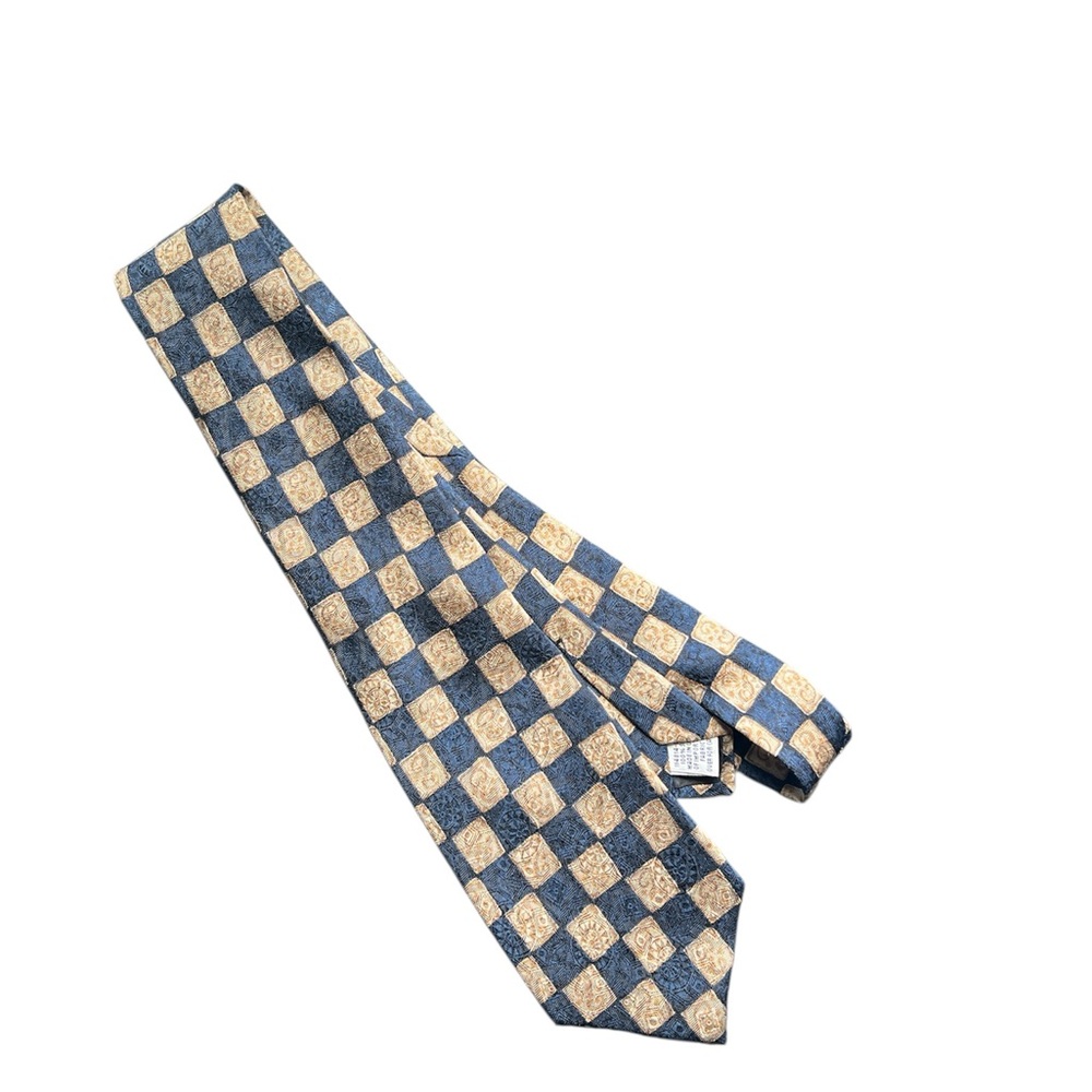 GAP Blue and Gold Checkered Silk Tie Necktie